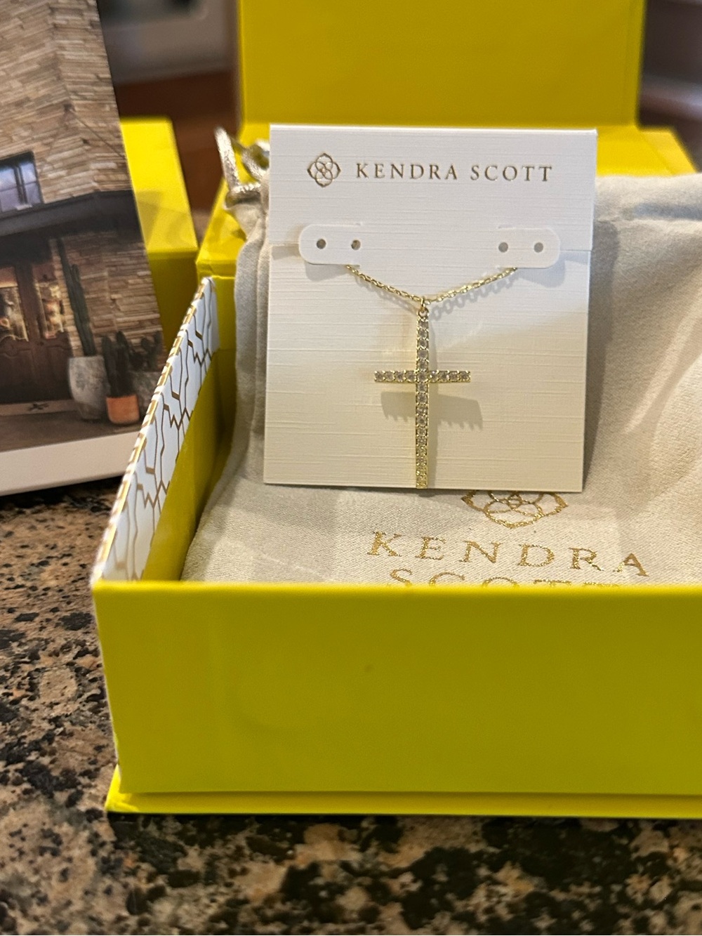 Kendra Scott Gold Cross Pendant Necklace White Crystal Pavé NEW